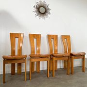 4 old French design solid elm chairs from the 70s vintage
