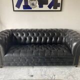 Vintage black leather Chesterfield sofa
