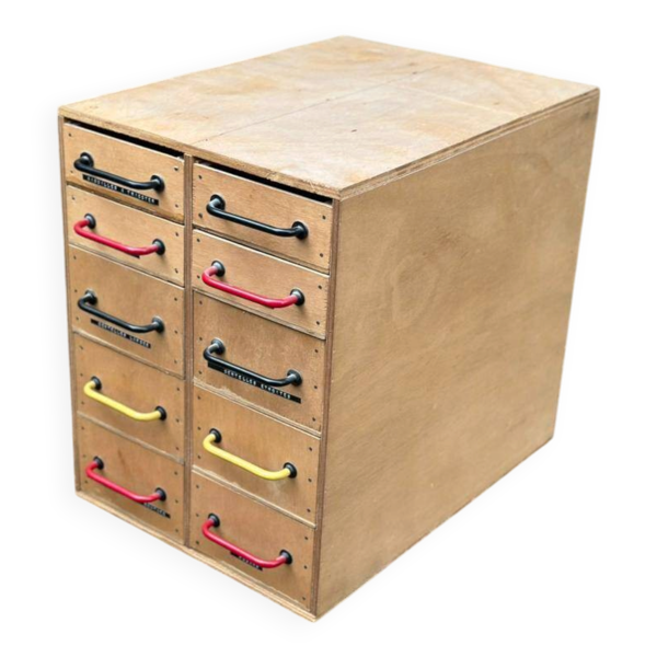 Commode, meuble de métier 10 tiroirs, en bois