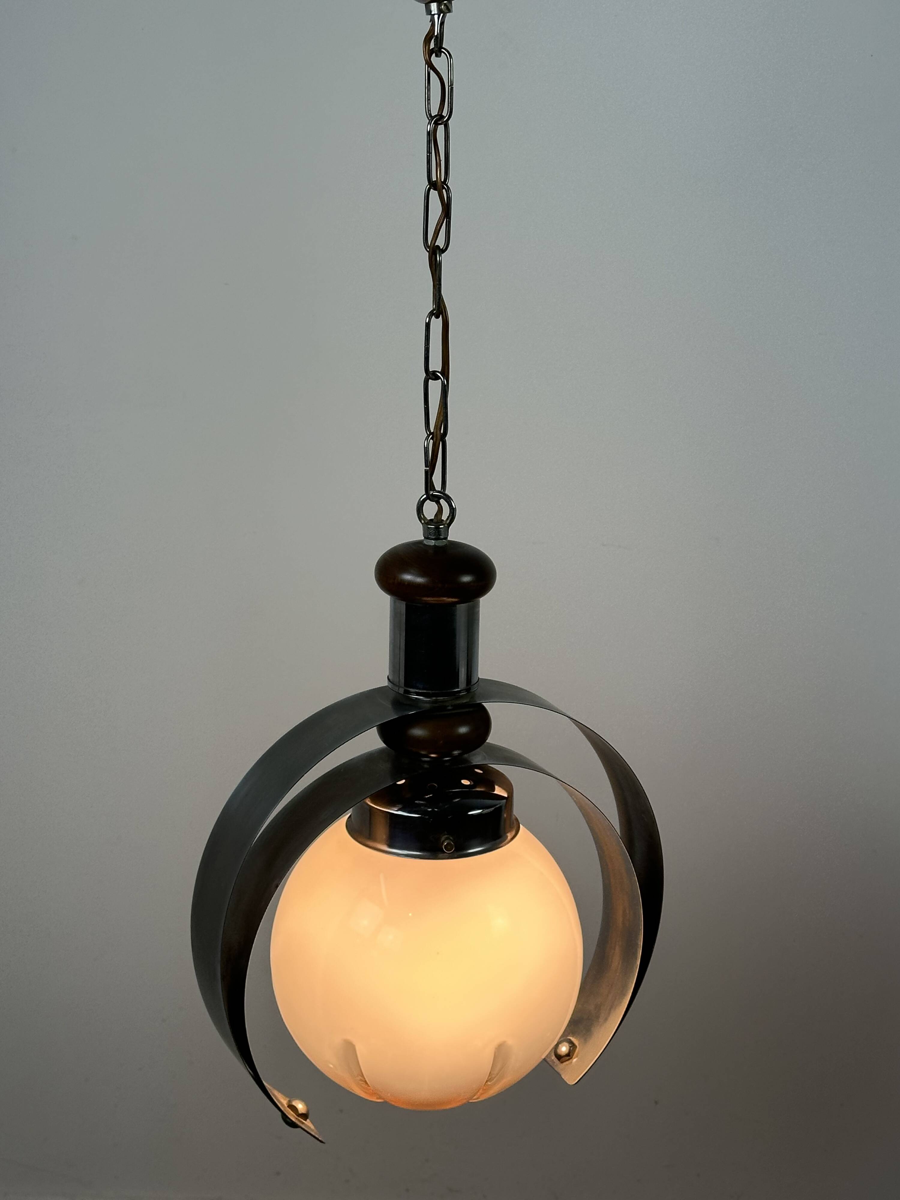 Italian chandelier by MAZZEGA in metal, wood and Murano glass 1970