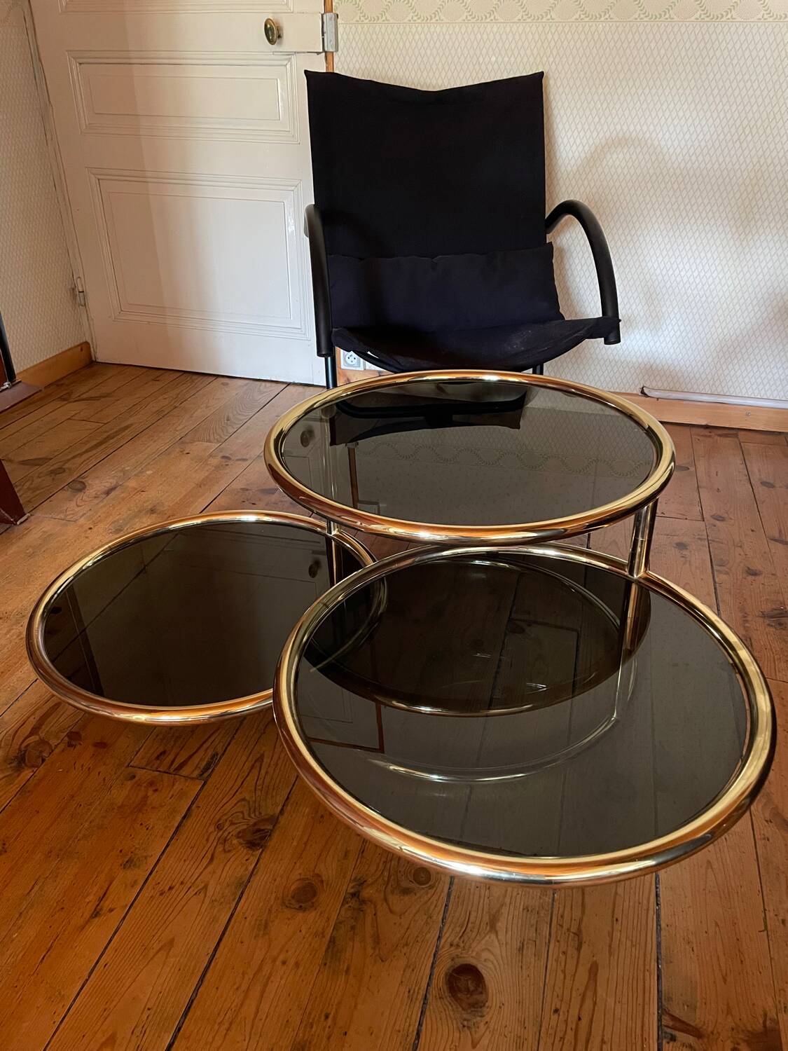 Postmodern Italian Gold Swivel Coffee Table, Milo Baughman Style