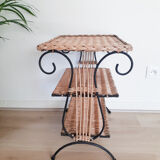 Magazine table, vintage pedestal table, side table, rattan