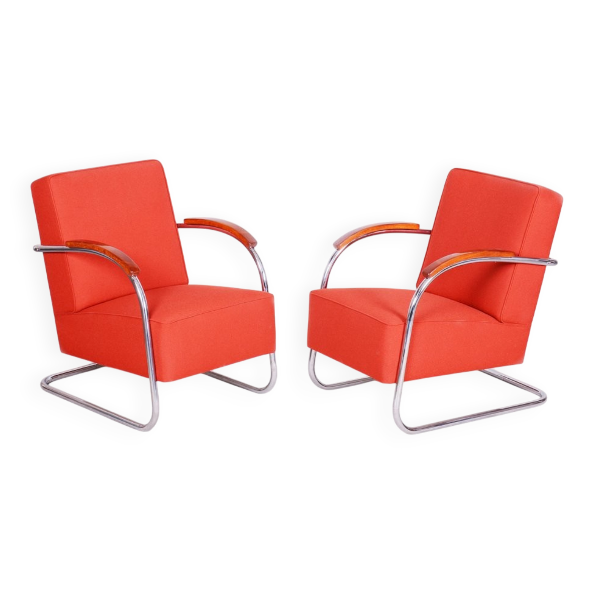 Bauhaus Armchairs in Beech & Chrome attributed to Mücke-Melder, Czech, 1930s, Set of 2