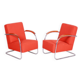 Paire de fauteuils Bauhaus en hêtre et chrome attribués à Mücke-Melder, tchèque, années 1930