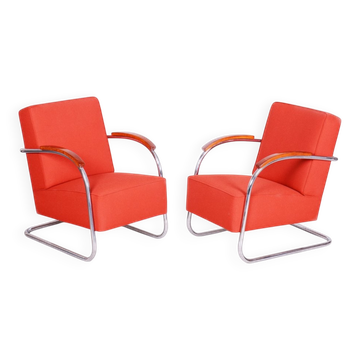Bauhaus Armchairs in Beech & Chrome attributed to Mücke-Melder, Czech, 1930s, Set of 2