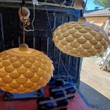 Pair of vintage white plastic pendant lights