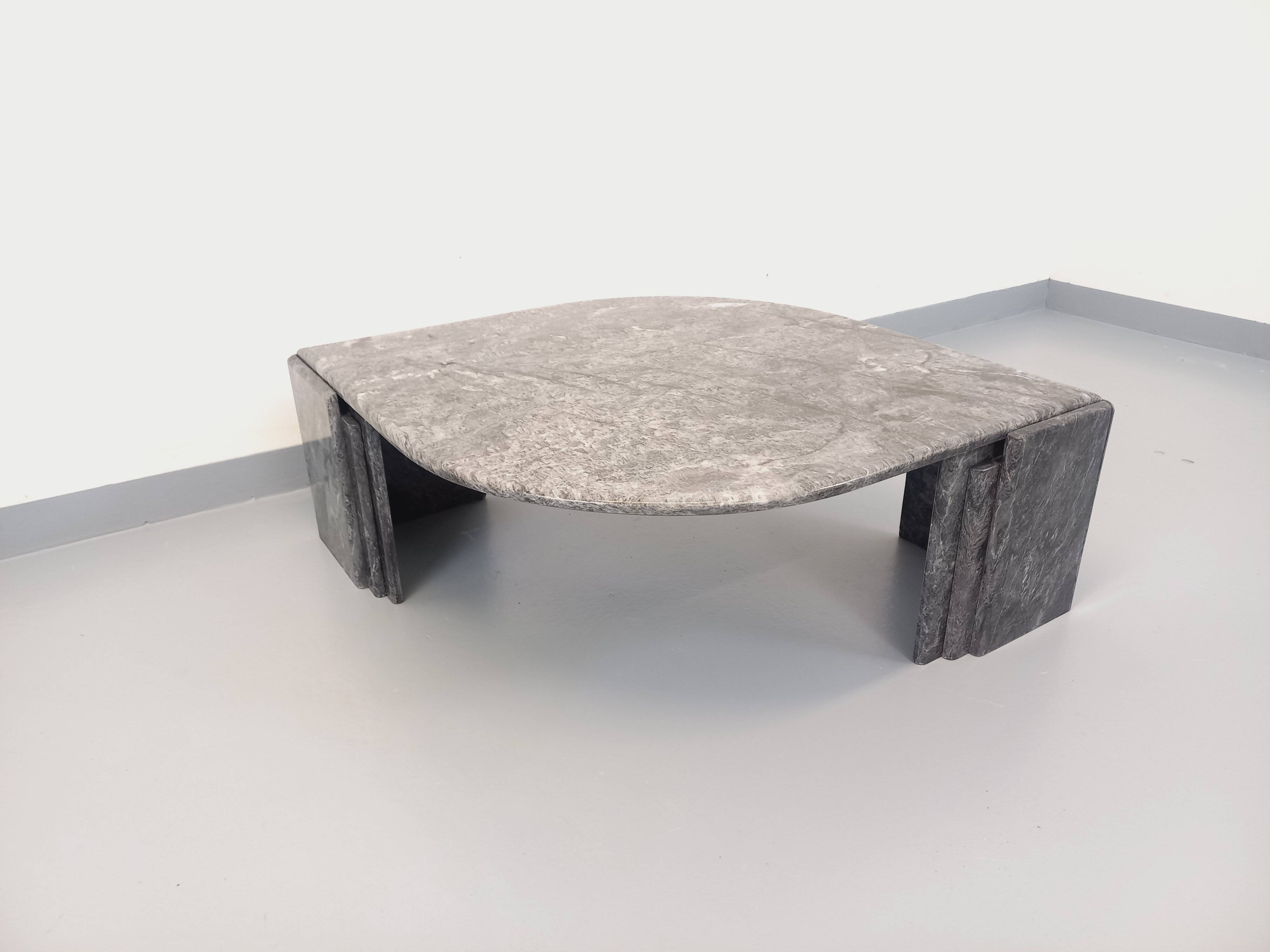 Vintage grey marble coffee table from the 1970s.