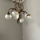 Jugendstil Golden Chandelier with Frosted Glass Shades