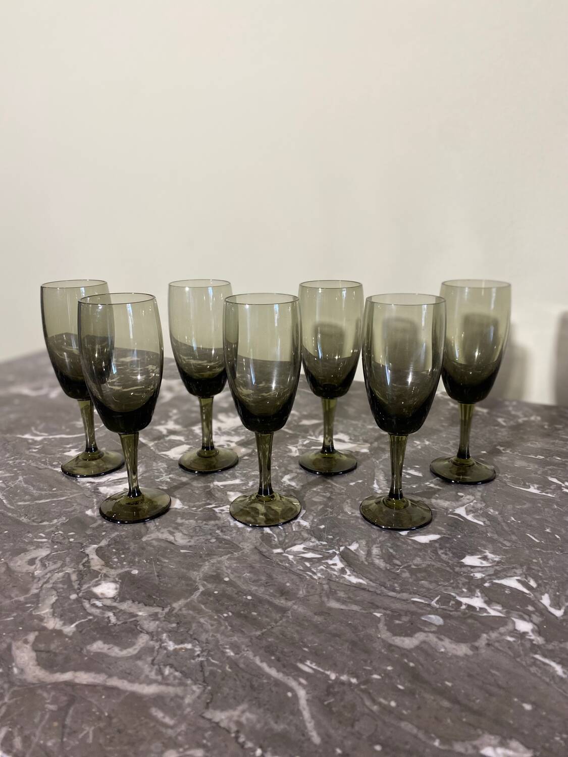 Small smoked glass flutes