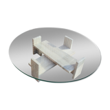 Coffee table in travertine and thick glass, Willy Ballez, 1970s