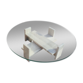Table basse en travertin et verre épais, Willy Ballez, 1970s