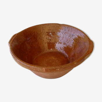 Grésale ou jatte en terre cuite vernissée - Cassole  Plat cassoulet  28.5 cm