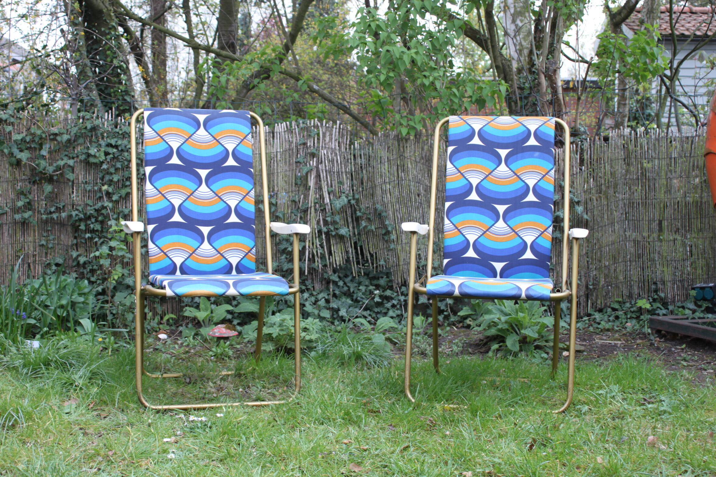 Lafuma space age folding garden chairs, 1964-74, set of two.