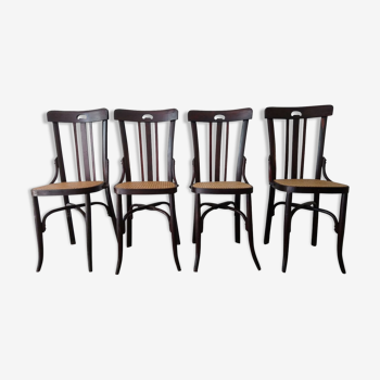 Set of 4 vintage Bistro chairs cane dark wood