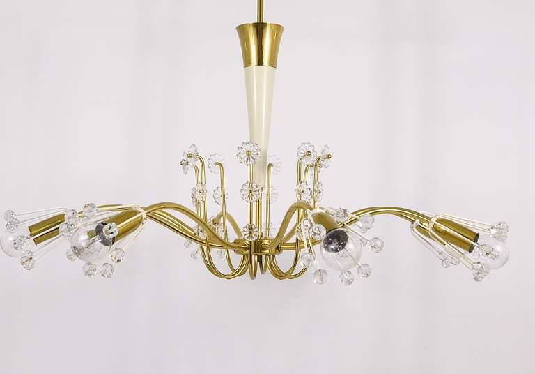 Unusual brass and crystal chandelier by Emil Stejnar, Rupert Nikoll, Austria, 1950s.