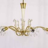 Unusual brass and crystal chandelier by Emil Stejnar, Rupert Nikoll, Austria, 1950s.