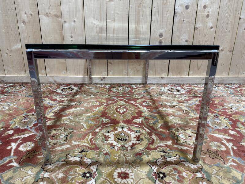 Table basse en métal chromé et verre 1970
