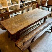 Aranjou dark wood dining table and 2 benches from the 70s/80s ☐ 200 x 89 cm
