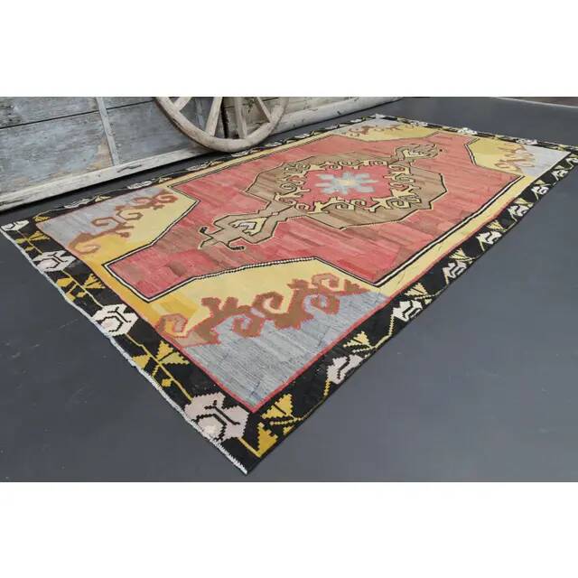 Vintage Turkish Oushak handmade wool cotton pink area rug 172x310