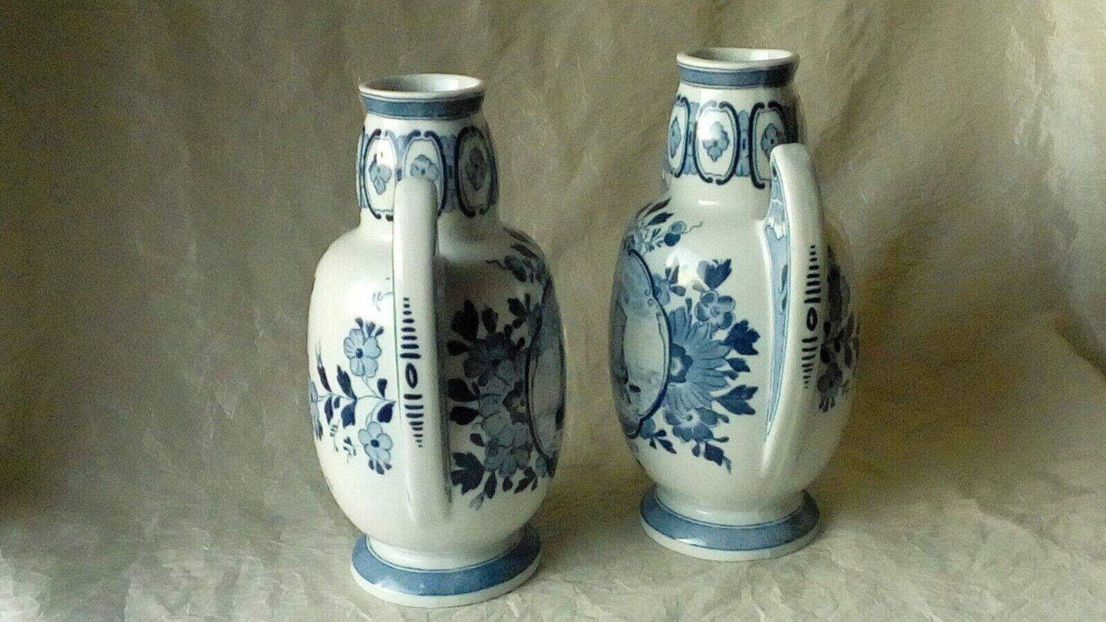 Pair of delft earthenware vases from holland with marine boat decor