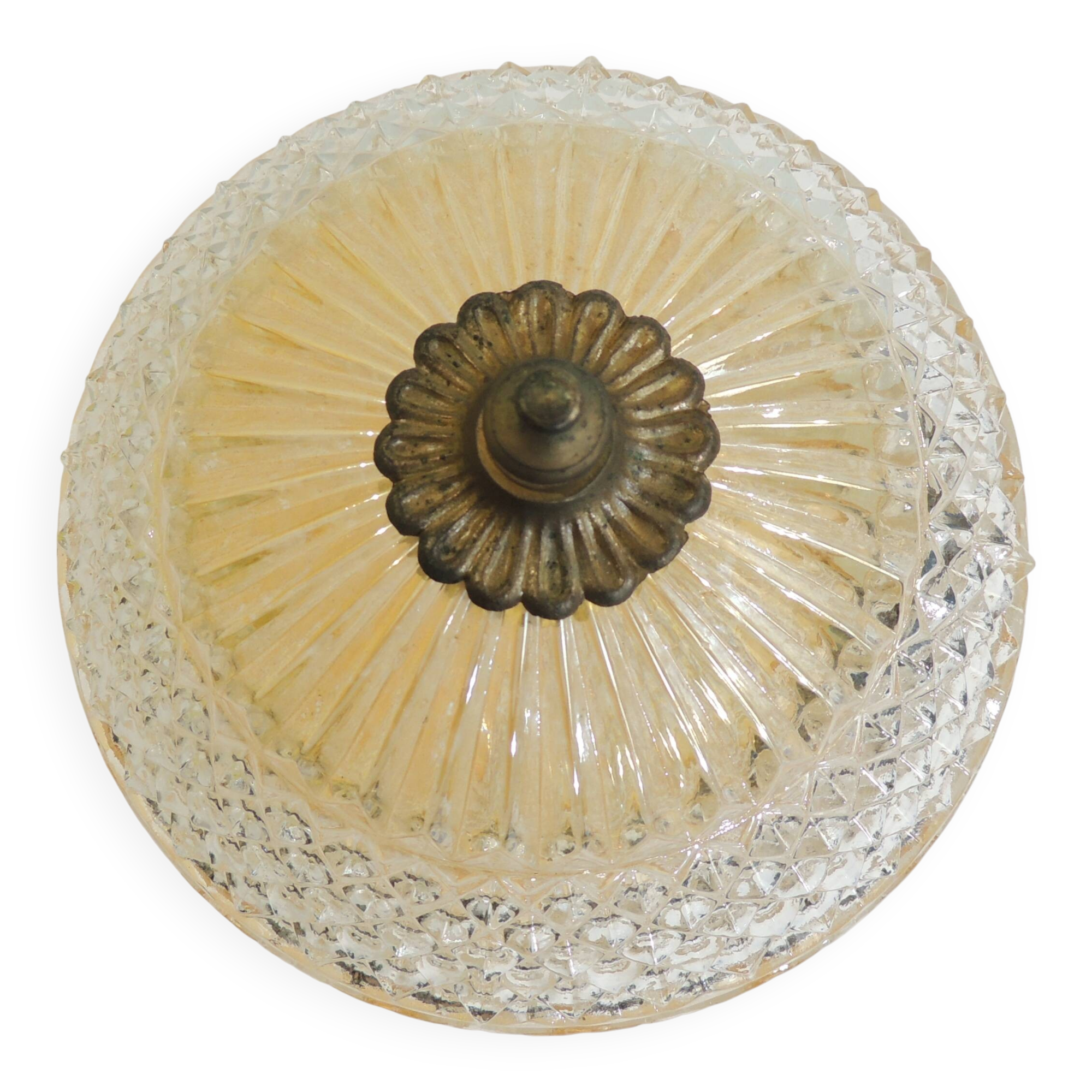 Vintage pendant light in molded glass and brass, glass ball hanging lamp