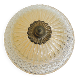 Vintage pendant light in molded glass and brass, glass ball hanging lamp