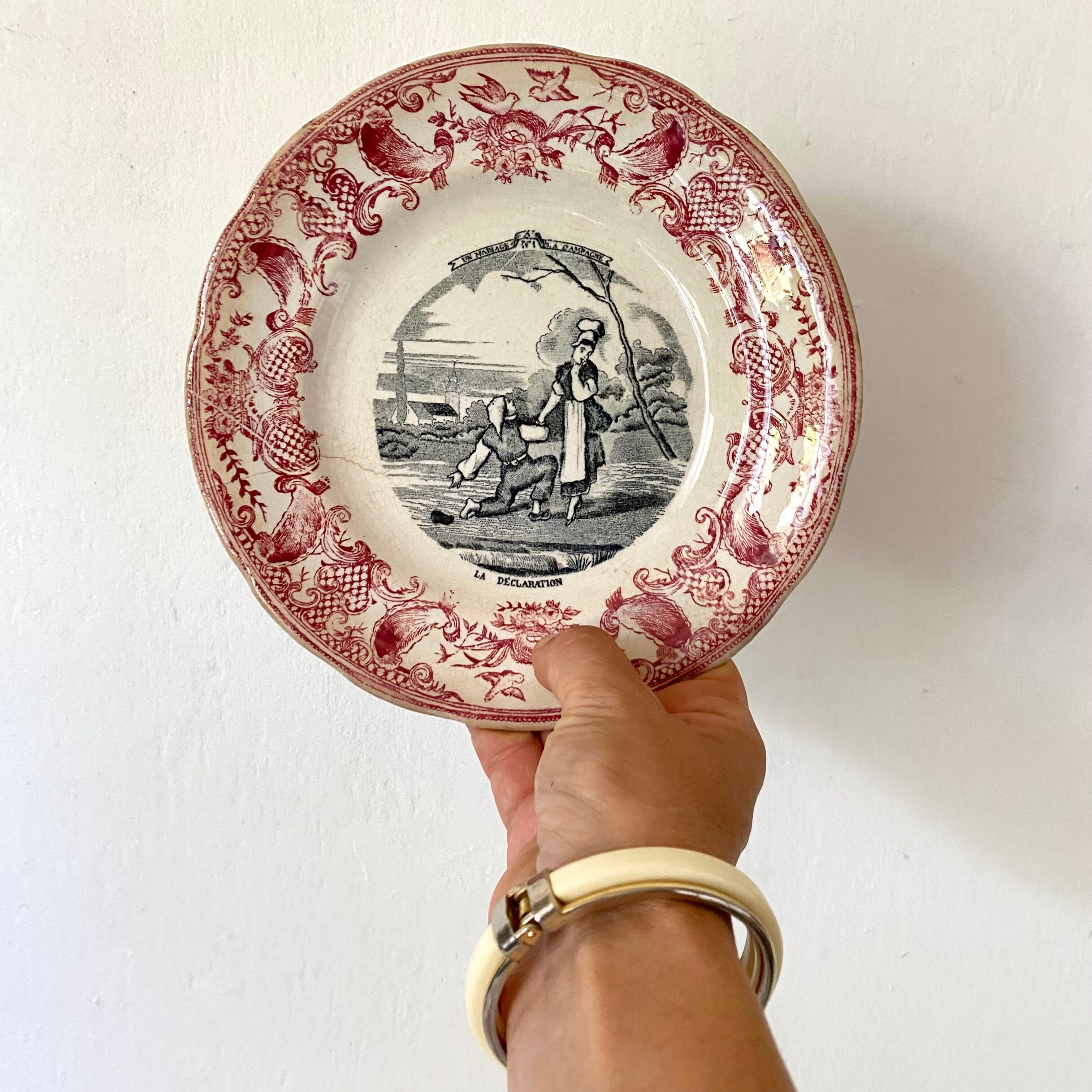 Old talking plates Gien "a wedding in the countryside"