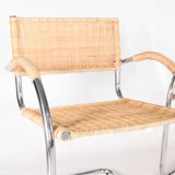 Pair of wicker and metal armchairs