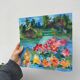 Old oil painting / landscape painting and flowers