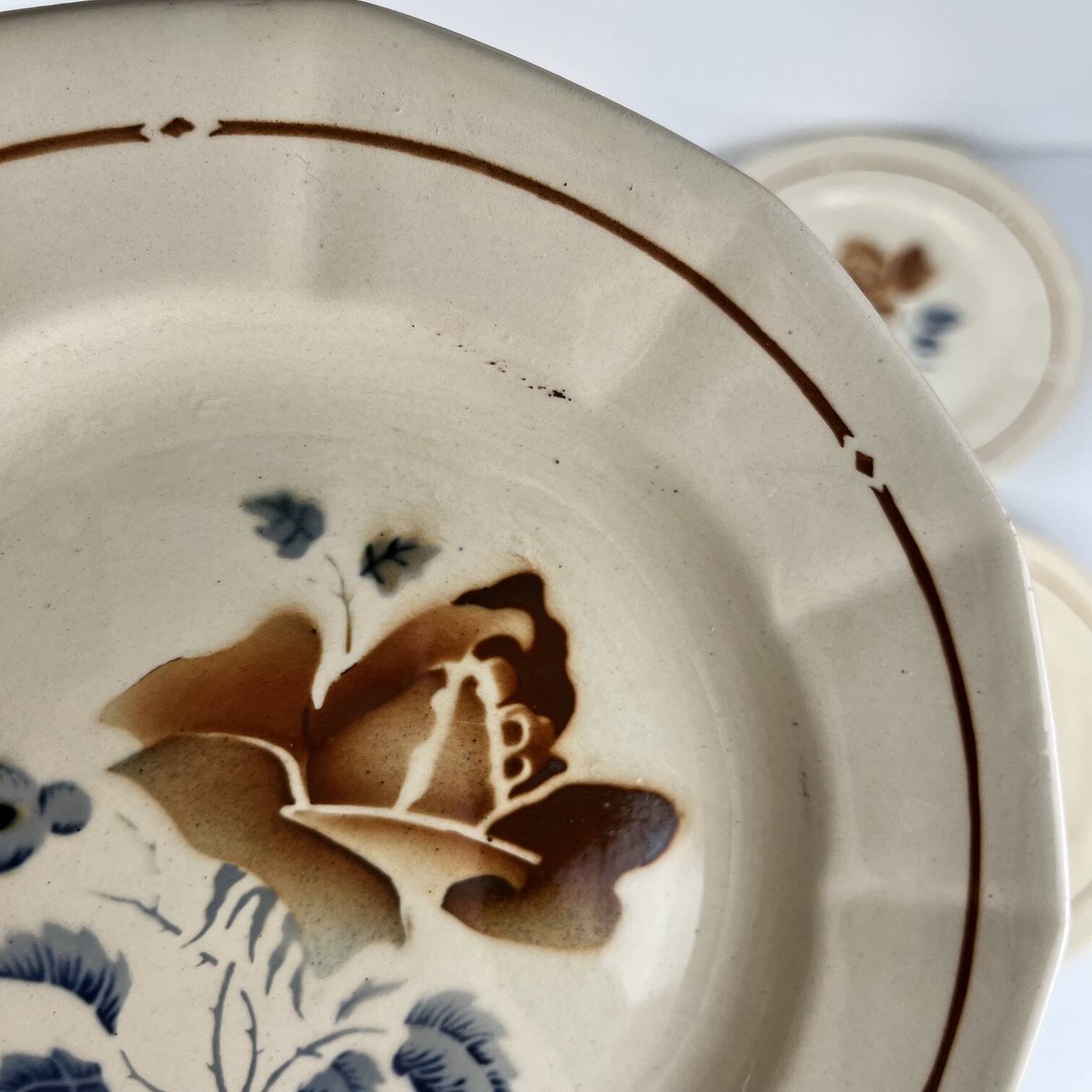 Set de 6 Assiettes à dessert Sarreguemines motif fleur , première moitié du