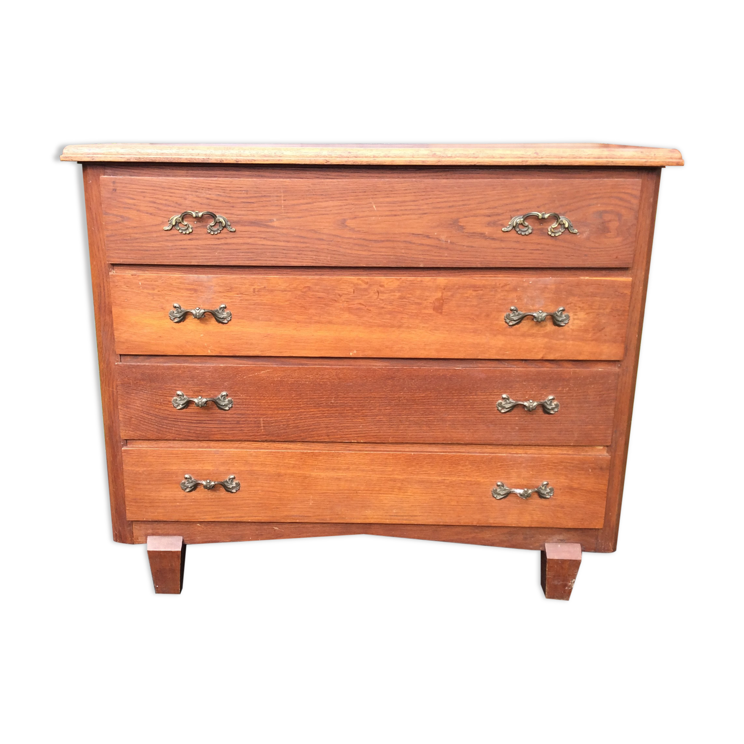 Vintage chest of drawers with compass feet in oak.