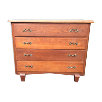 Vintage chest of drawers with compass feet in oak.