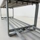 Vintage industrial metal & wood slatted bench, 1950's