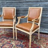 Pair of Louis XVI Style Lacquered Wooden Armchairs