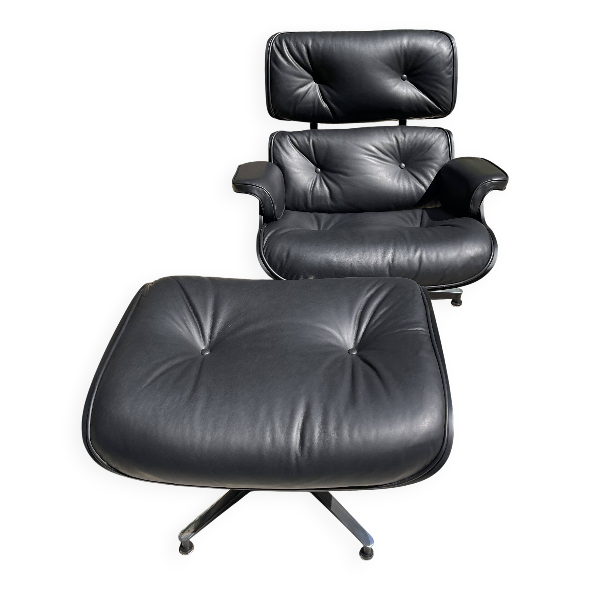 All Black Lounge Chair with Ottoman by Charles Eames