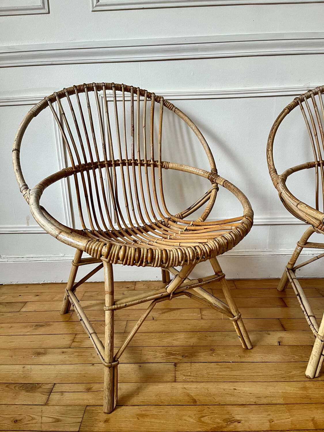 Pair of vintage rattan armchairs
