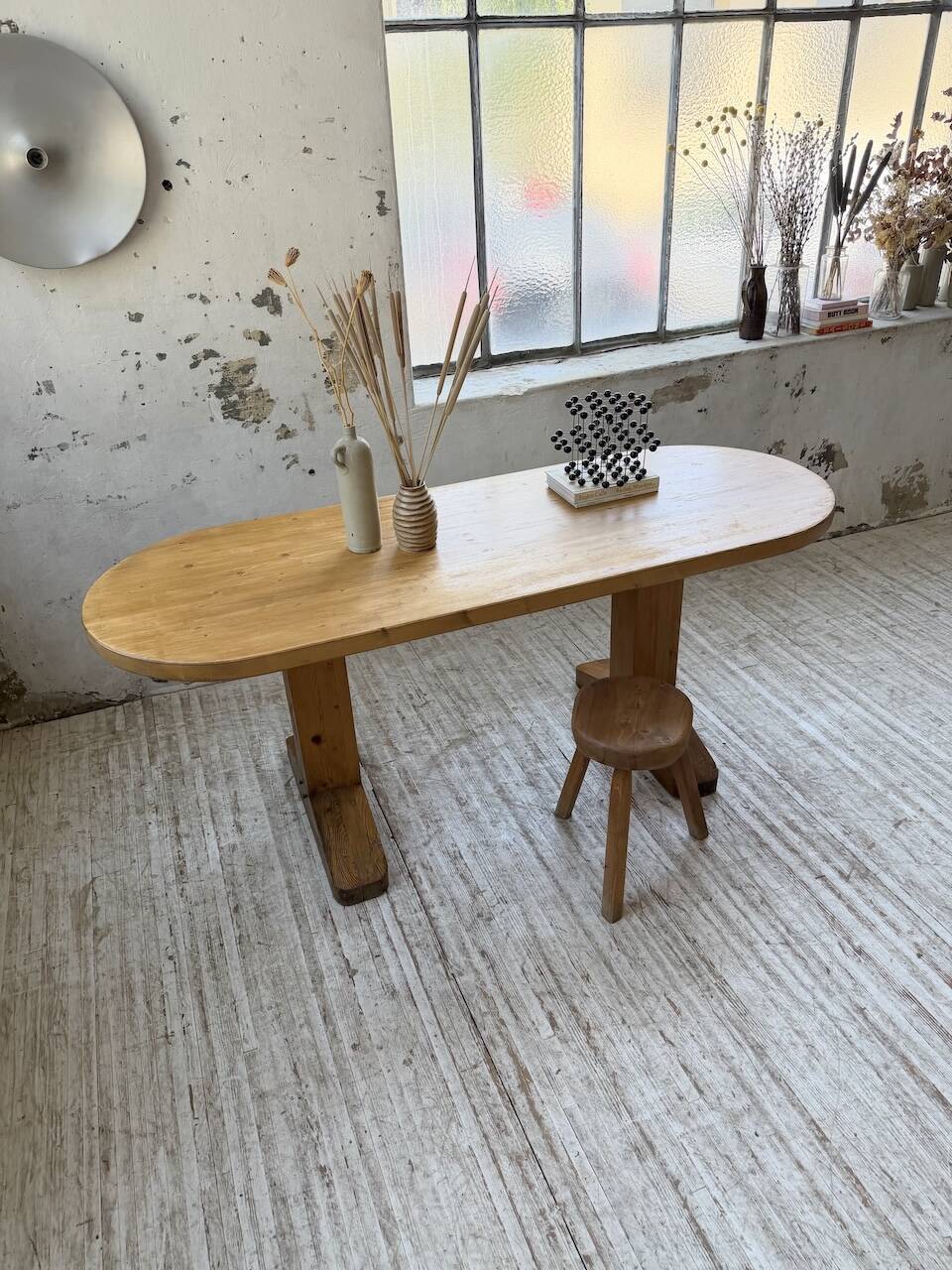 Brutalist pine oval table
