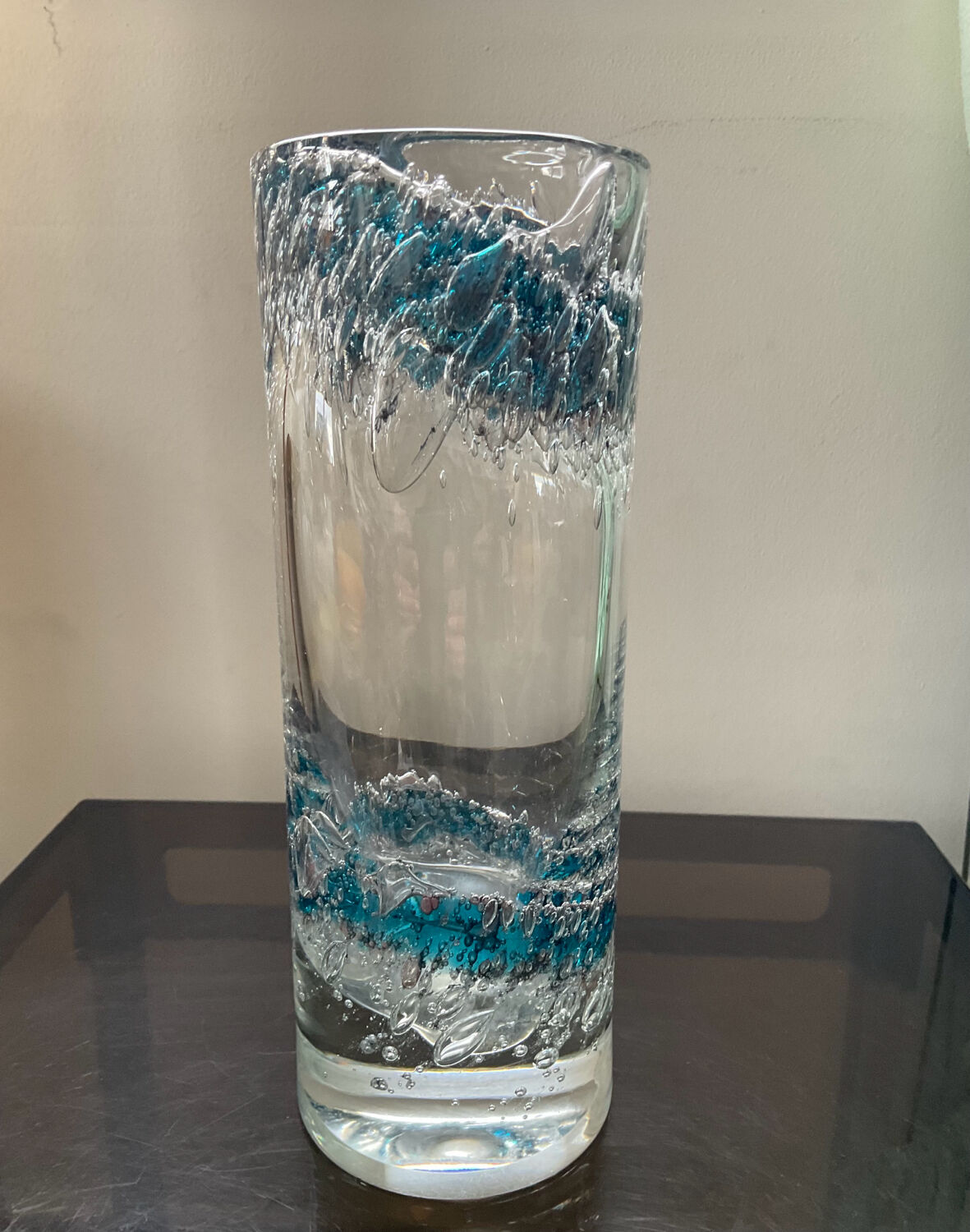 Vintage cylindrical crystal vase with inclusion