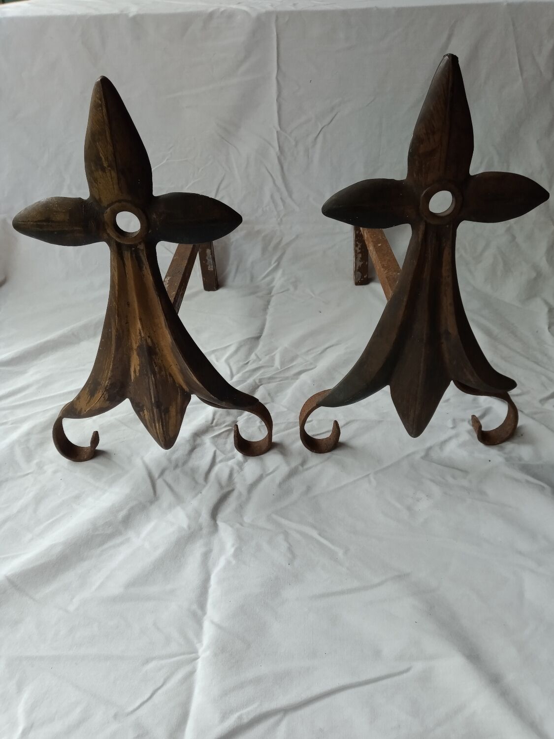 Bronze lily andirons