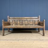 Large antique wooden Spanish bench from the 19th century