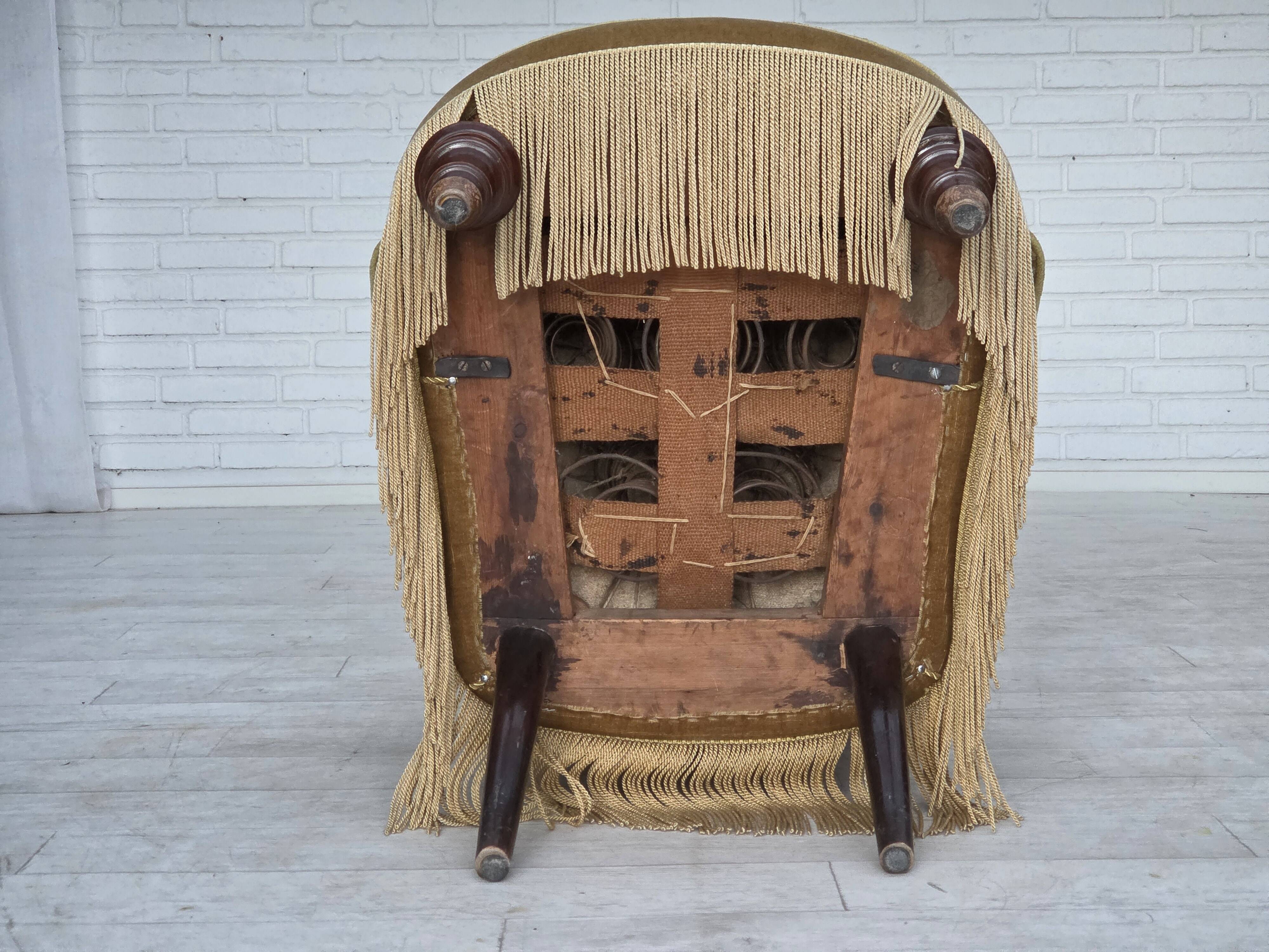 1950s, Danish armchair, furniture velour, ash wood legs.