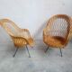 Paire de fauteuils rotin pied métal vintage