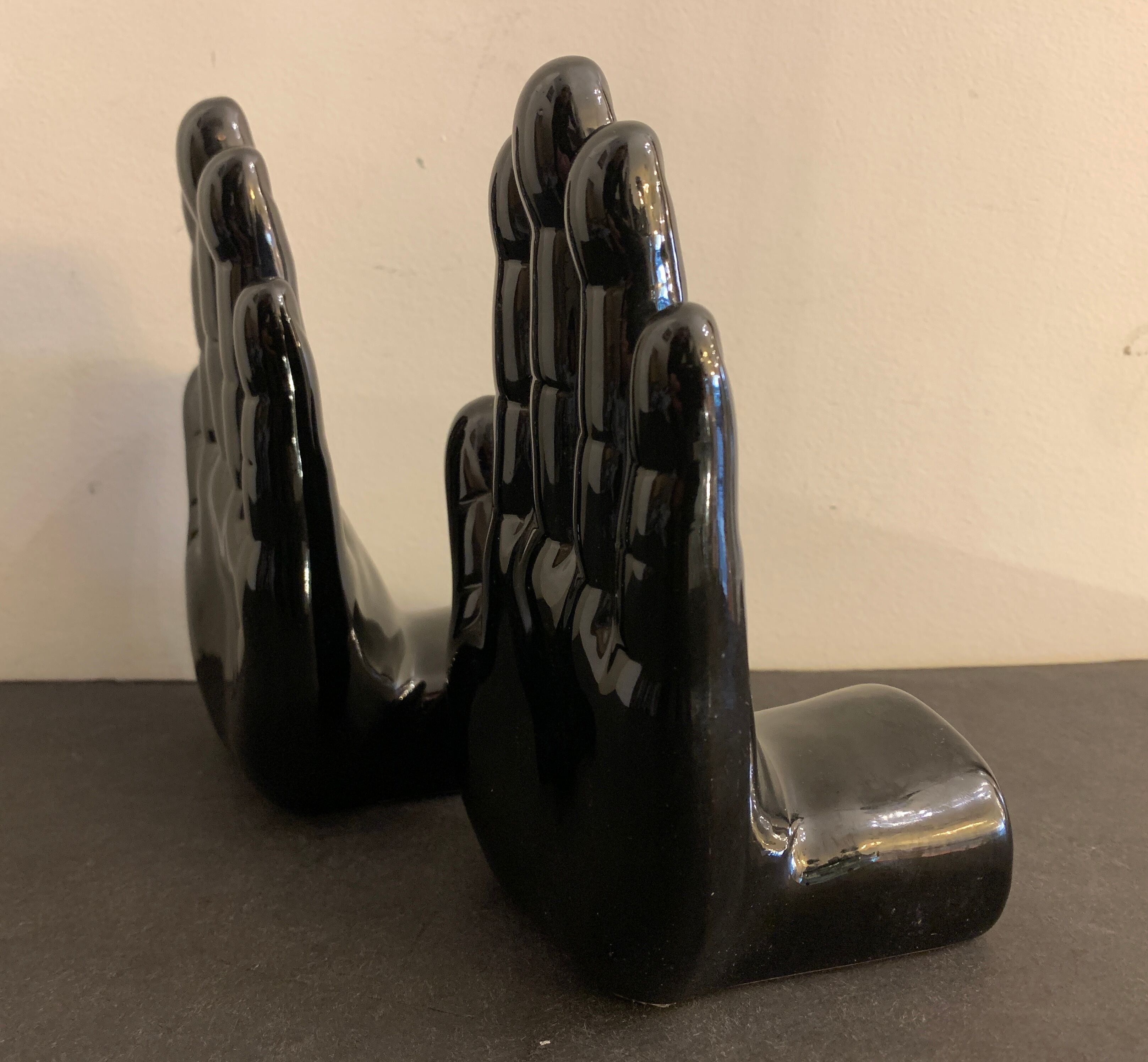 Pair of black ceramic hand book greenhouse, 1970, Netherlands