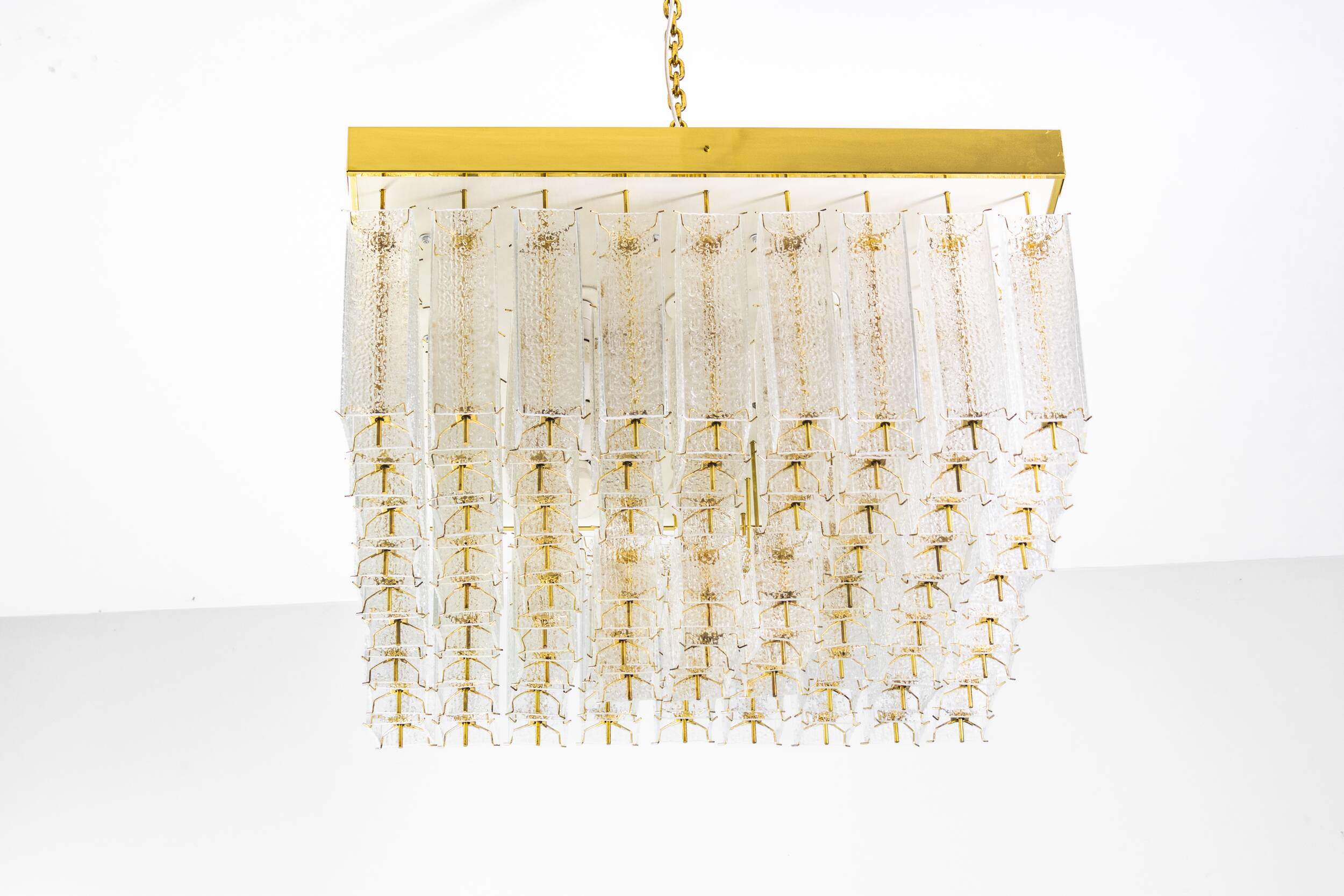 Bohemian flush-mount light in textured glass & brass, 1960s
