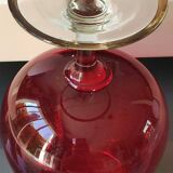 Vase in the shape of a footed cup, in bohemian crystal. ruby color. scroll & floral design with 24 c gold highlights