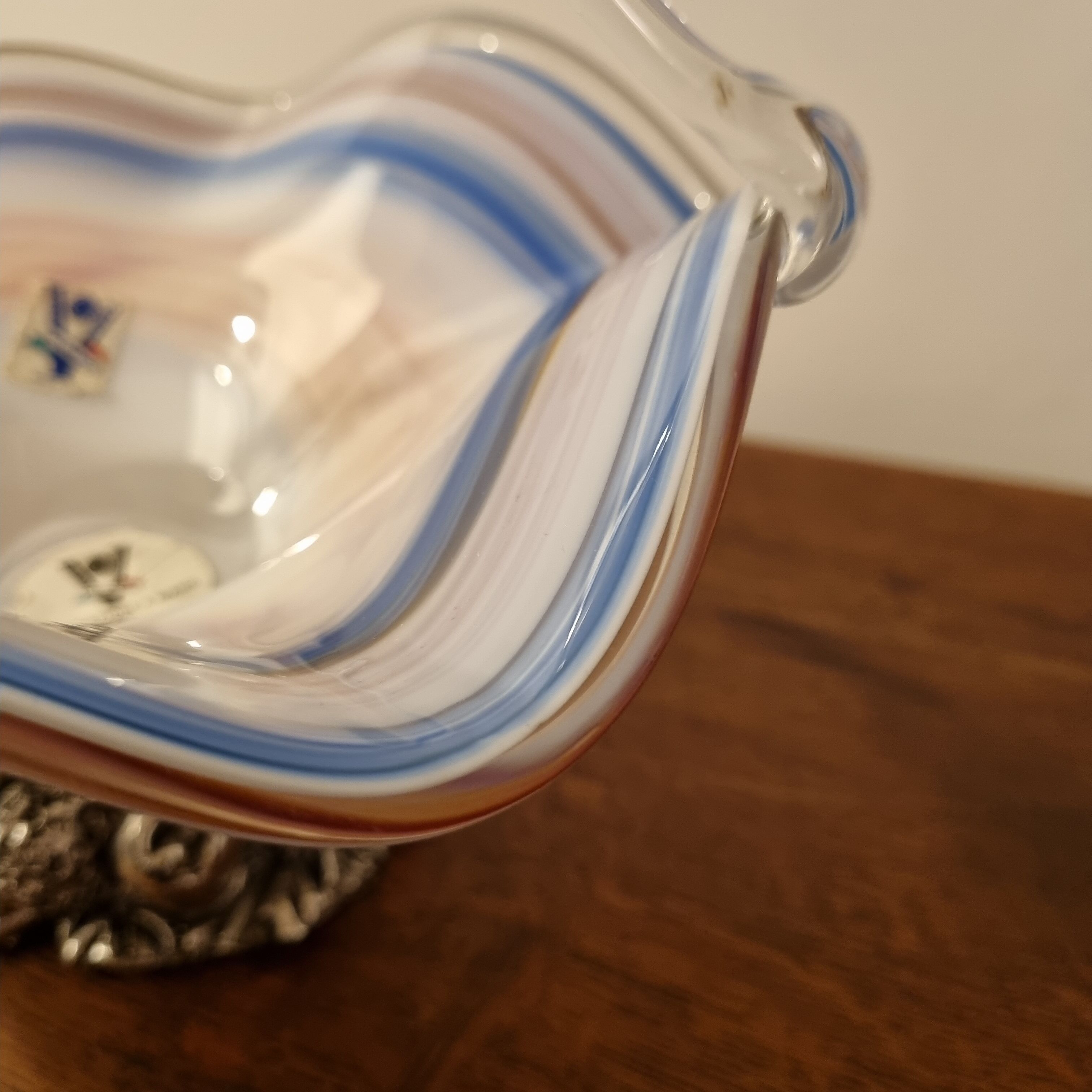 Fruit cup in Murano blown glass silver foot