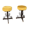 Pair of Italian iron stools with velvet seats