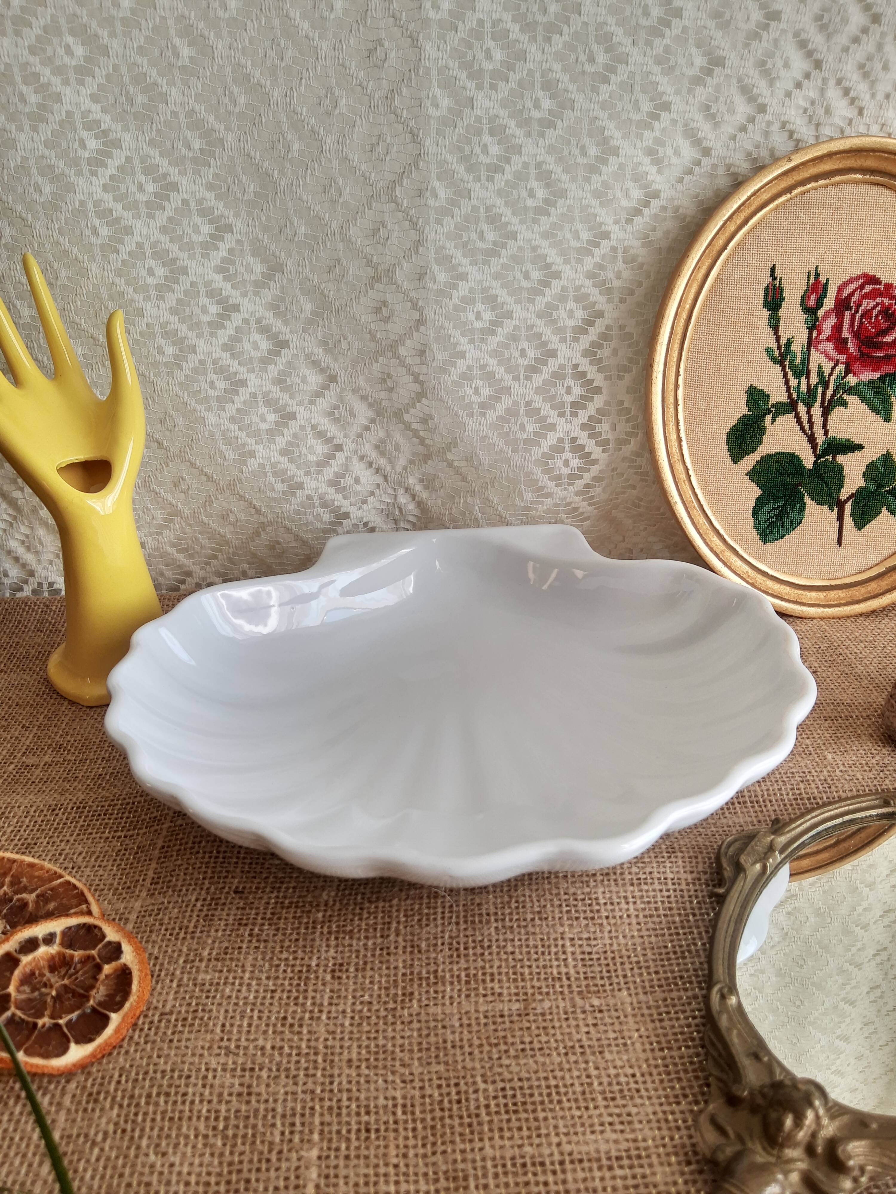 White shell dish Emile Henry France vintage