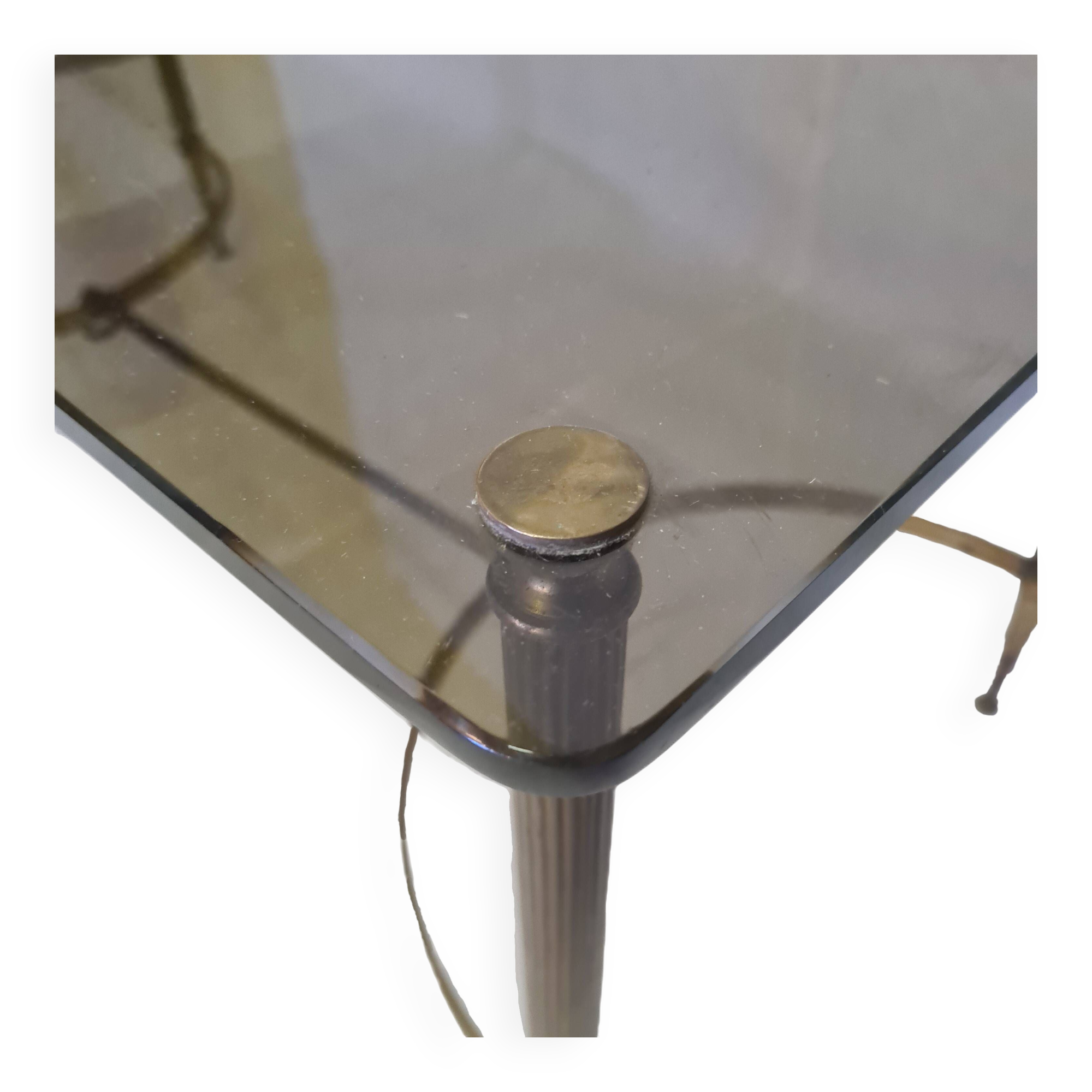 French brass Coffee Table With Smoked Glass Top, 1950s