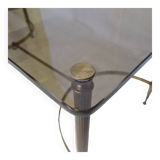 Table Basse Française en Laiton avec Plateau en Verre Fumé, 1950s